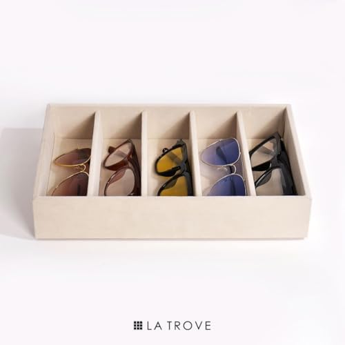 Luxury Velvet Sunglass Organizer Tray for Accessories Cream 5 Slot