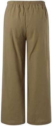 Summer Pants for Women Linen Wide Leg Flowy Drawstring Palazzo