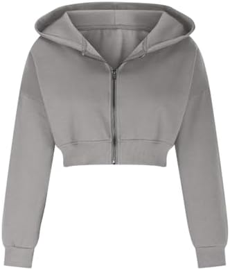 Womens Solid Cropped Hoodie Sweatshirt 2024 Fall Winter Warm Zip Up