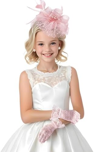 Blush Pink Tea Party Fascinator Hat Gloves Set