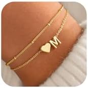 M MOOHAM Heart Gold Initial Bracelet for Women