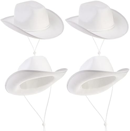 Dicunoy Pack of 4 White Cowboy Hats for Men Women Teens