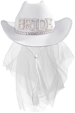 MGupzao Bridal Cowboy Hat with Veil
