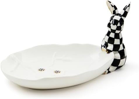 Mackenzie-Childs Ceramic Tray with White Rabbit Design