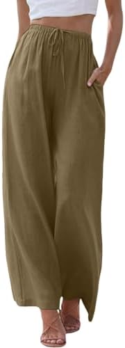 Summer Pants for Women Linen Wide Leg Flowy Drawstring Palazzo