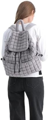 VAKAER Lightweight Quilted Hiker Backpack for Women Light Gray