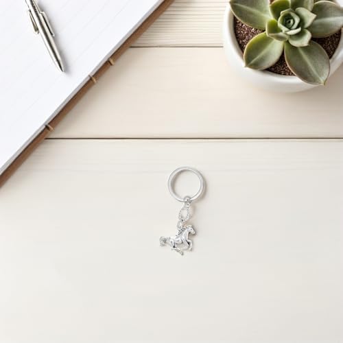 TIKTOLA 10pcs Horse Year Keychain Metal Keyring Silver