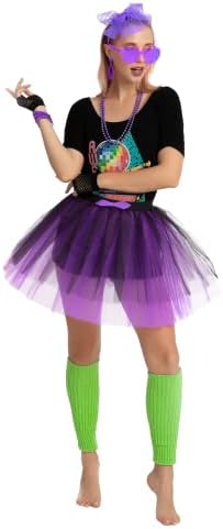 Purple 80s Costume Set with Tutu Headband and Accessories