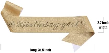 Birthday Girl Sash for Women with Gold Glitter and Black Rhinestone
