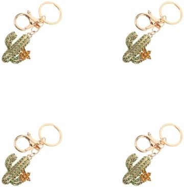 LOGOFUN 4PCS Sparkling Rhinestone Cactus Keychain