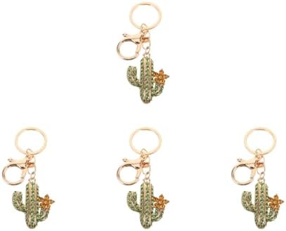 LOGOFUN 4PCS Sparkling Rhinestone Cactus Keychain