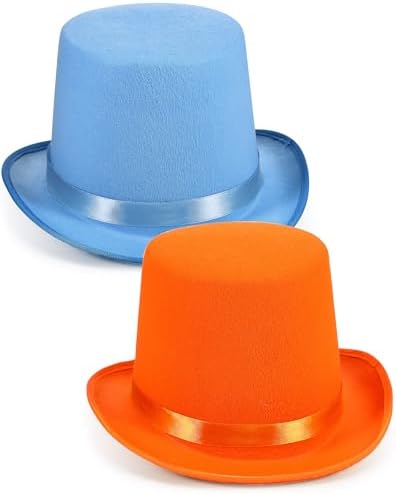 Geyoga 2 Pcs Blue Orange Top Hats for Costume Parties