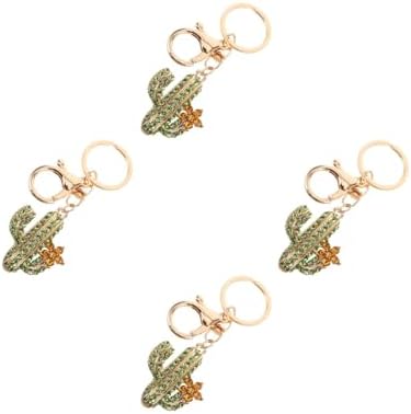 LOGOFUN 4PCS Sparkling Rhinestone Cactus Keychain