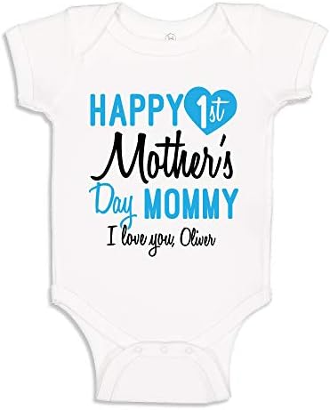 Happy 1st Mothers Day Baby Bodysuit with Personalized Name