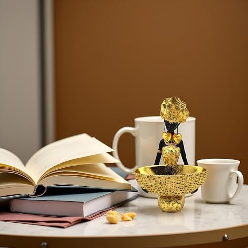 African Tribal Lady Sculpture Tray - Gold