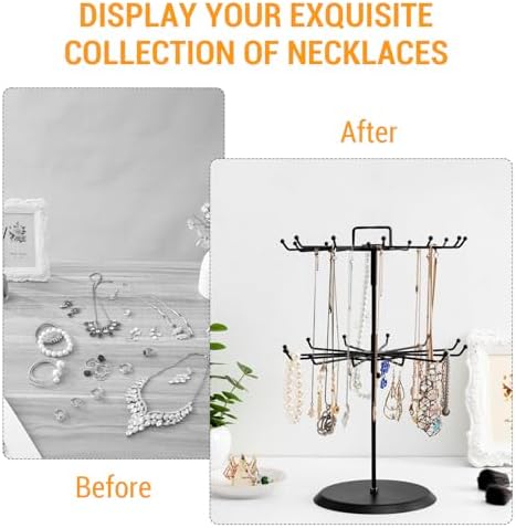 MyGift 2 Tier Rotating Jewelry Stand with 24 Hooks