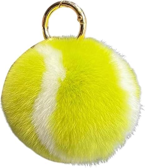 Fluffy Tennis Ball Keychain - Soft Plush Key Ring Accessory