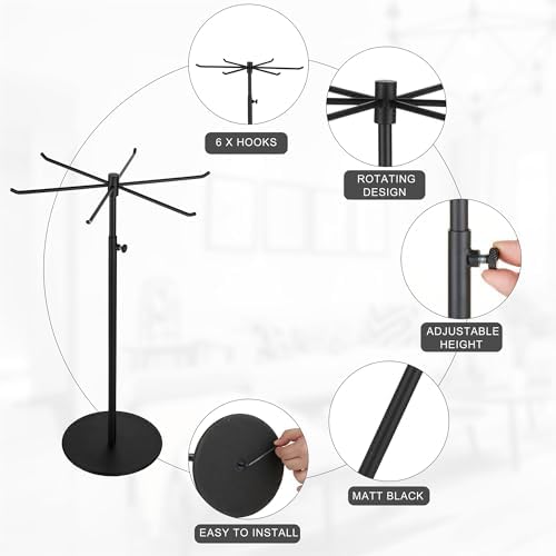 Adjustable Height Rotating Jewelry Display Stand - Matte Black 1 Pack
