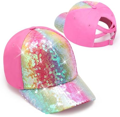 BROMZ Girls Glitter Ponytail Baseball Cap for 4-12 Years