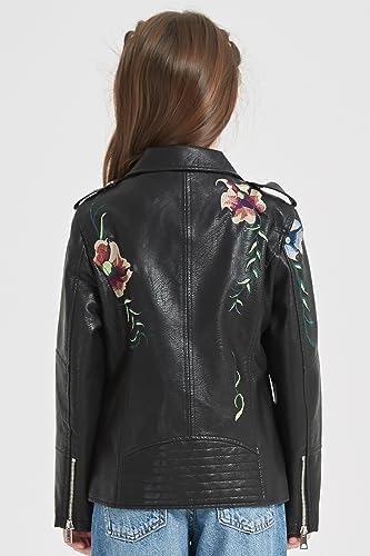 Giolshon 2024 Fall Girls PU Leather Jacket for Kids