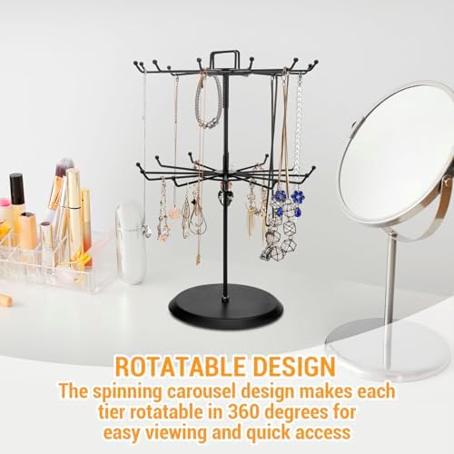 MyGift 2 Tier Rotating Jewelry Stand with 24 Hooks