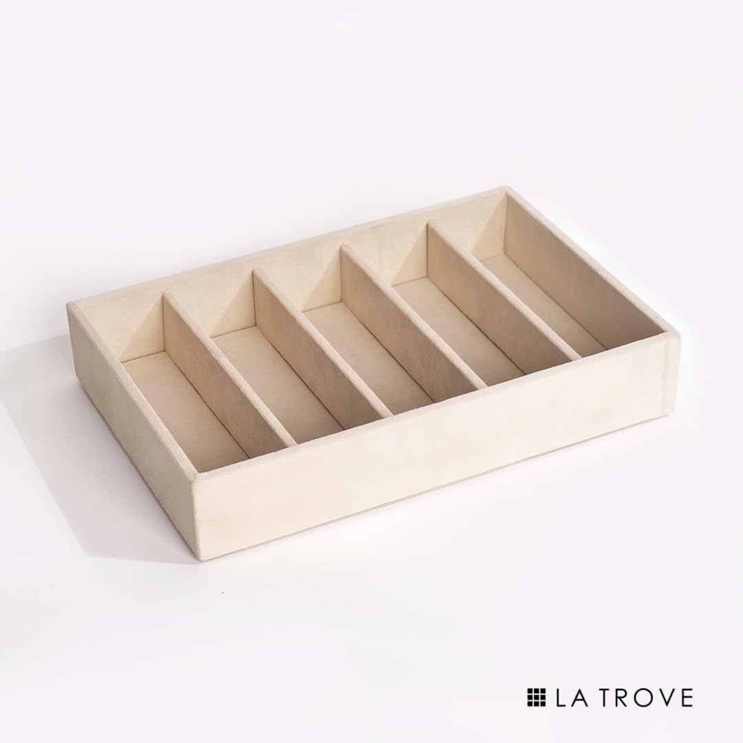 Luxury Velvet Sunglass Organizer Tray for Accessories Cream 5 Slot