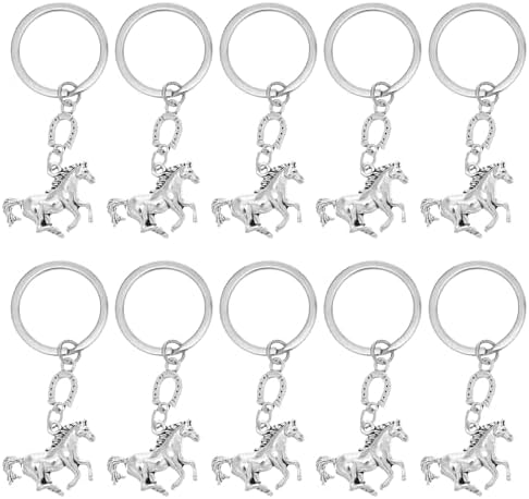 TIKTOLA 10pcs Horse Year Keychain Metal Keyring Silver