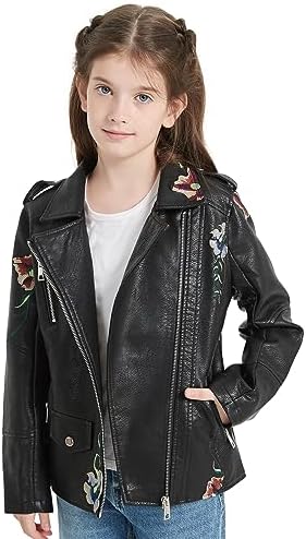 Giolshon 2024 Fall Girls PU Leather Jacket for Kids