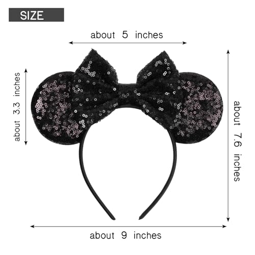 Classic Black Sequin Mouse Ears Headband for Adults