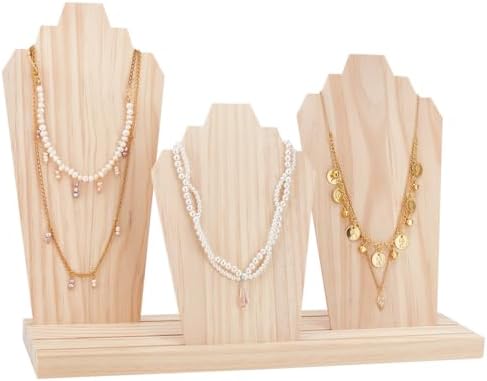PH PandaHall 3-Row Wood Necklace Display Stand