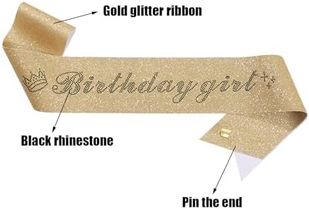 Birthday Girl Sash for Women with Gold Glitter and Black Rhinestone