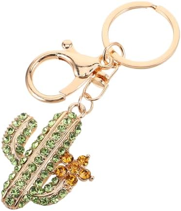 LOGOFUN 4PCS Sparkling Rhinestone Cactus Keychain