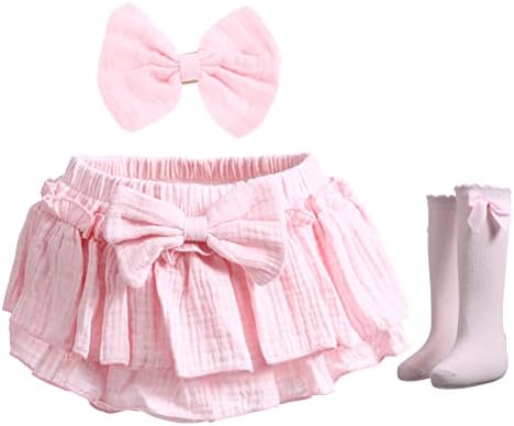 Newborn Baby Girl Cotton Skirt with Built-in Shorts and Bows