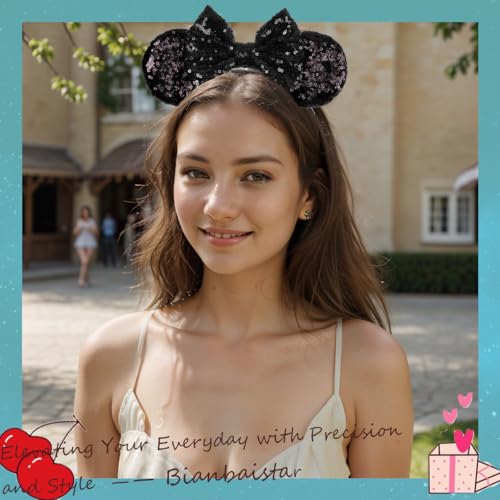 Classic Black Sequin Mouse Ears Headband for Adults