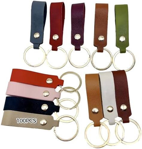 100 Piece Assorted Pu Leather Keychains Customizable Gift Set