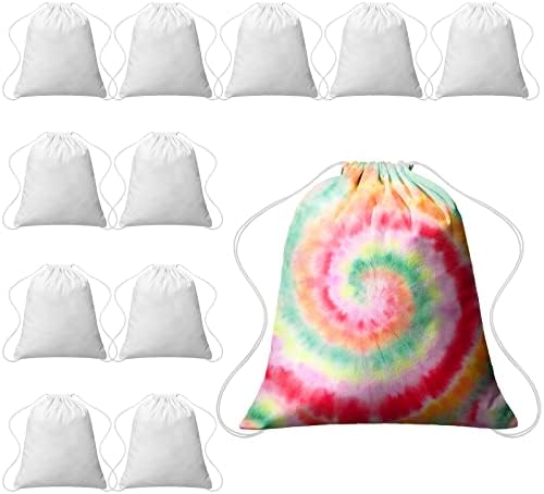 Saintrygo 12-Pack White Drawstring Tote Bags for Tie Dye and DIY