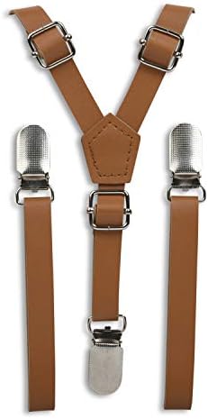 Brown Faux Skinny Suspenders for Men Boys Kids