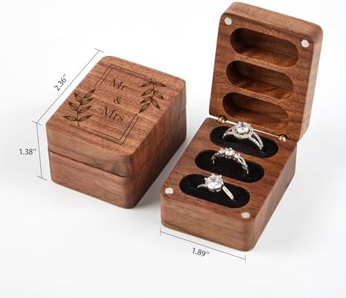 Roycraft Mr Mrs Wedding Ring Box 3 Slot Black Lining