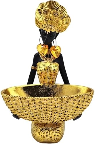 African Tribal Lady Sculpture Tray - Gold
