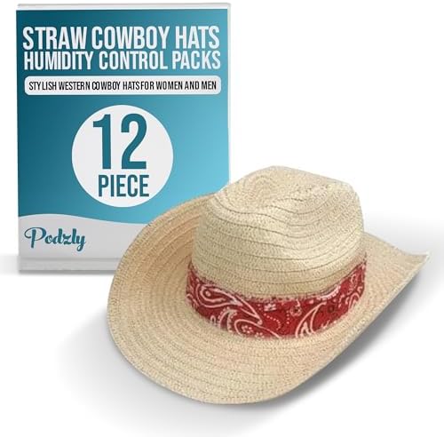 Podzly 12 Piece Straw Cowboy Hats - Stylish Western Hats for Men Women