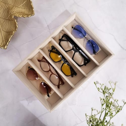 Luxury Velvet Sunglass Organizer Tray for Accessories Cream 5 Slot