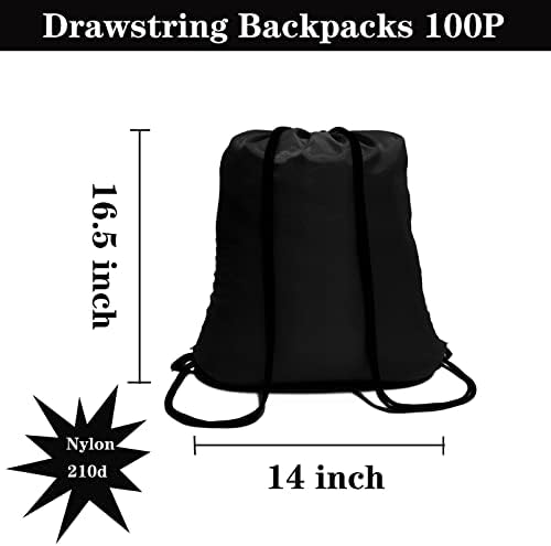 100 Pack Black Drawstring Backpacks for Men Women