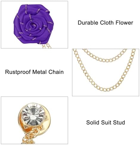 MECCANIXITY Fabric Rose Brooch Lapel Pin with Tassel Chain