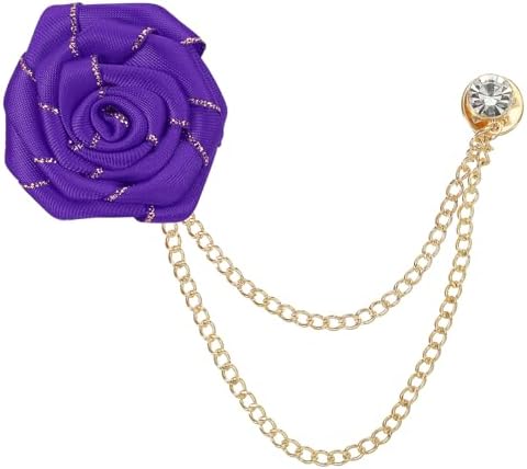 MECCANIXITY Fabric Rose Brooch Lapel Pin with Tassel Chain