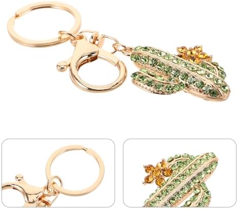 LOGOFUN 4PCS Sparkling Rhinestone Cactus Keychain