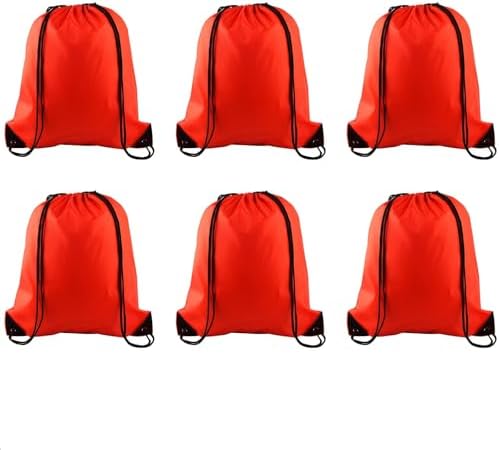 PLULON 6 Pcs Red Drawstring Bags for Gym Yoga Travel