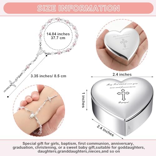 Quelay 2 Pcs Heart Jewelry Box and Baby Rosary Set