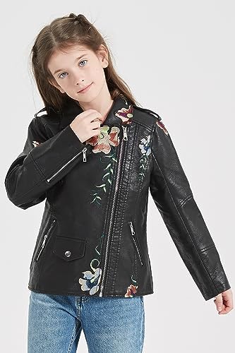 Giolshon 2024 Fall Girls PU Leather Jacket for Kids