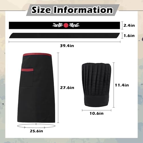 Hibachi Chef Costume Set 4PC - Hat Apron Headband Tie
