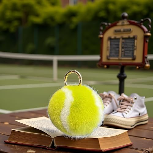 Fluffy Tennis Ball Keychain - Soft Plush Key Ring Accessory
